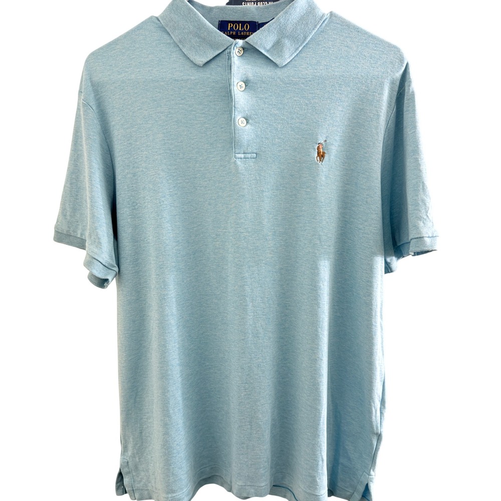 Polo Ralph Lauren Mens Classic Fit Heather  Blue‎ Cotton Polo Shirt Size M FF27